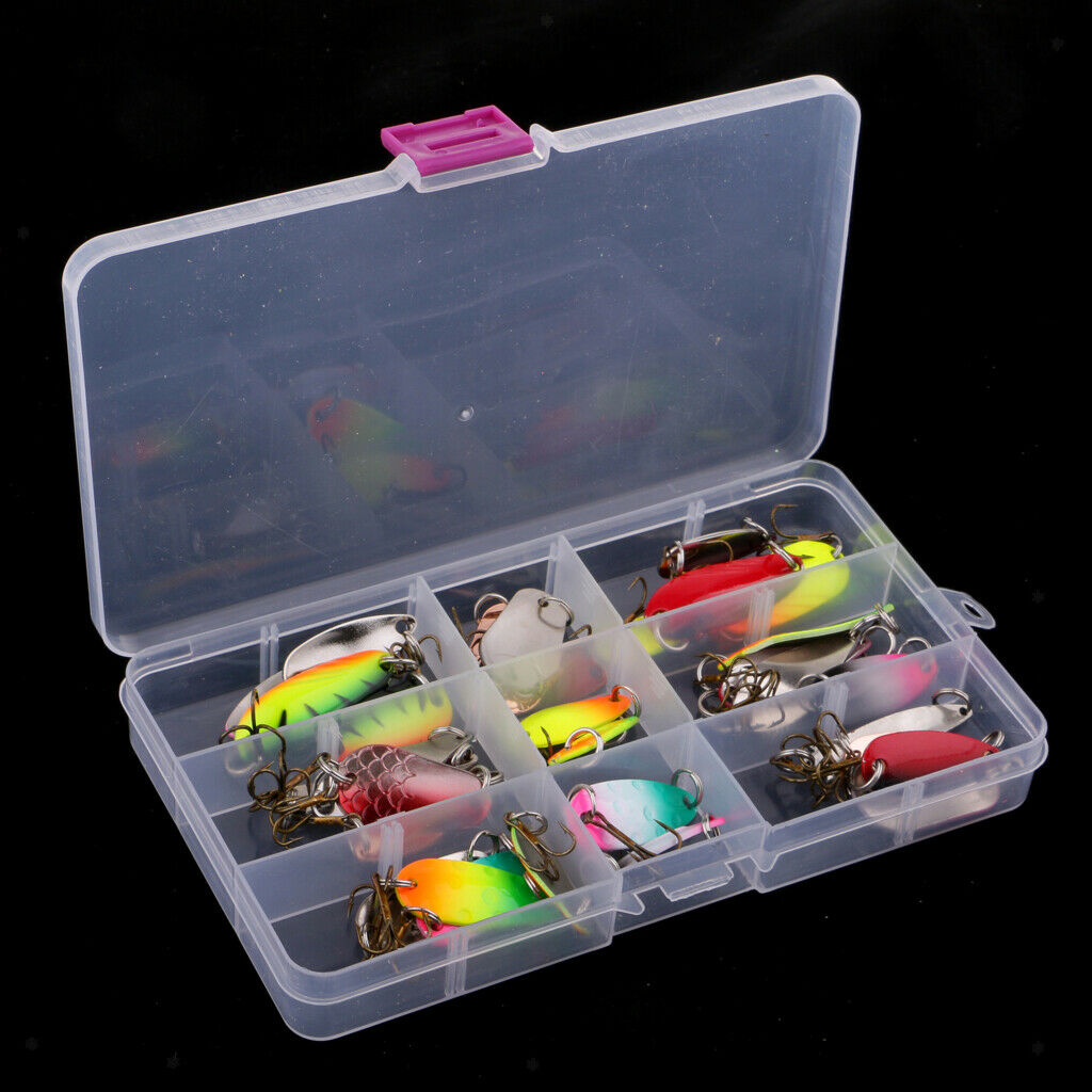 30pcs Metal Spoon Bait Bass Trout Salmon Fishing Lure Treble Hooks 3 Sizes