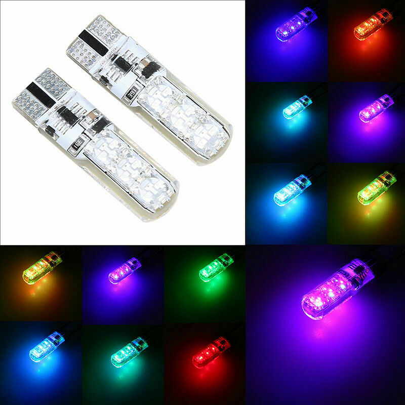 2PCS T10 RGB 6*LED Car Light Remote Control Wedge Side Light Canbus Error Free