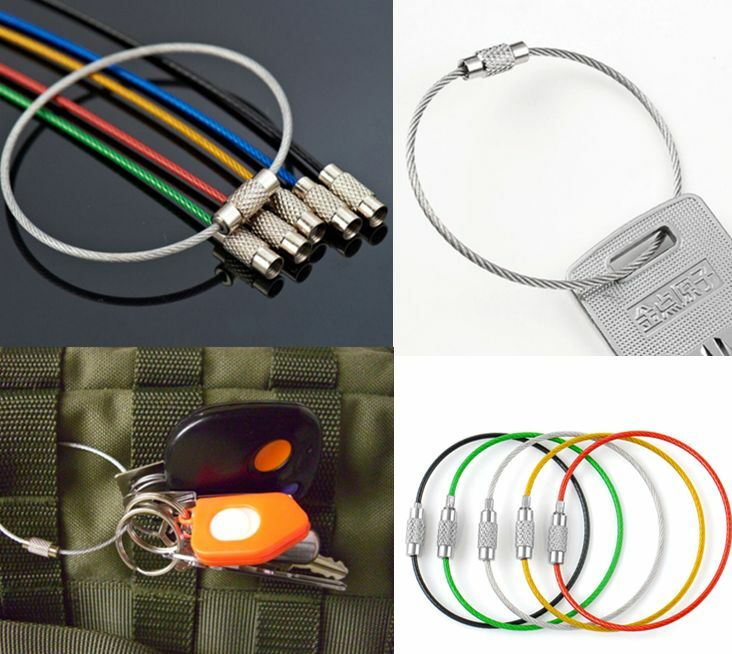 5pc Sport Wire Carabiner KEY CHAIN Cable Stainless Steel RING Screw Locking New~