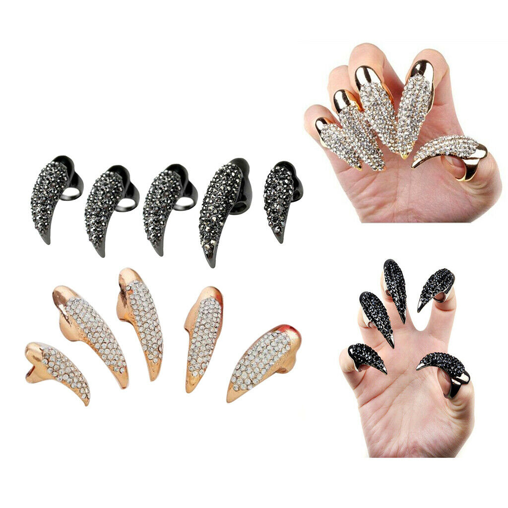 Fashion Eagle Claw Rings Crystal Jewelry Nail Art Decoration Party Golden