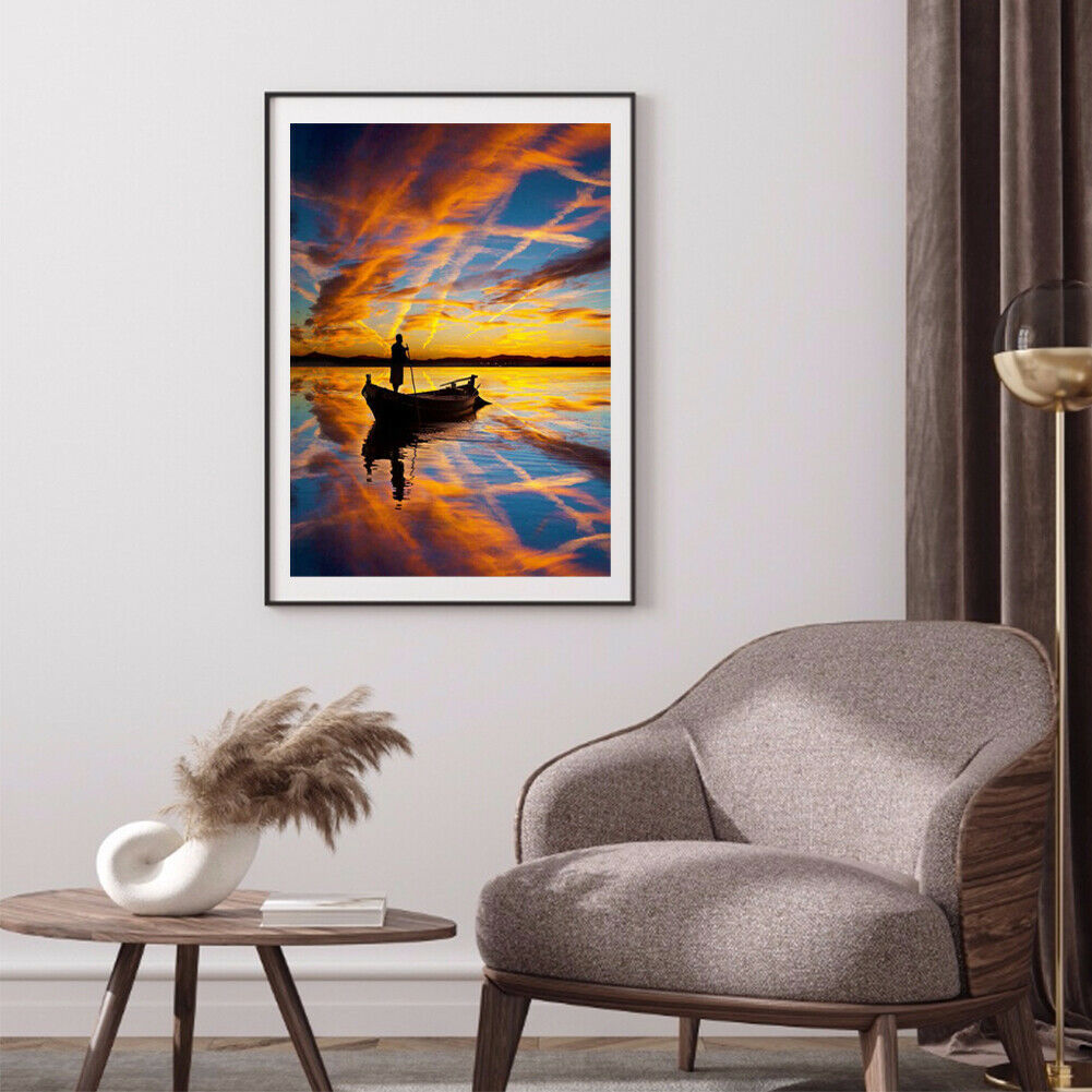 DIY Diamond Painting Kits Monk Rowing Full Round Drill Picture Handicrafts @