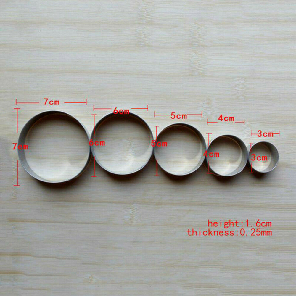 5pcs Round Circle Stainless Steel Cookie Cutter Biscuit DIY Baking Pastry Moulds