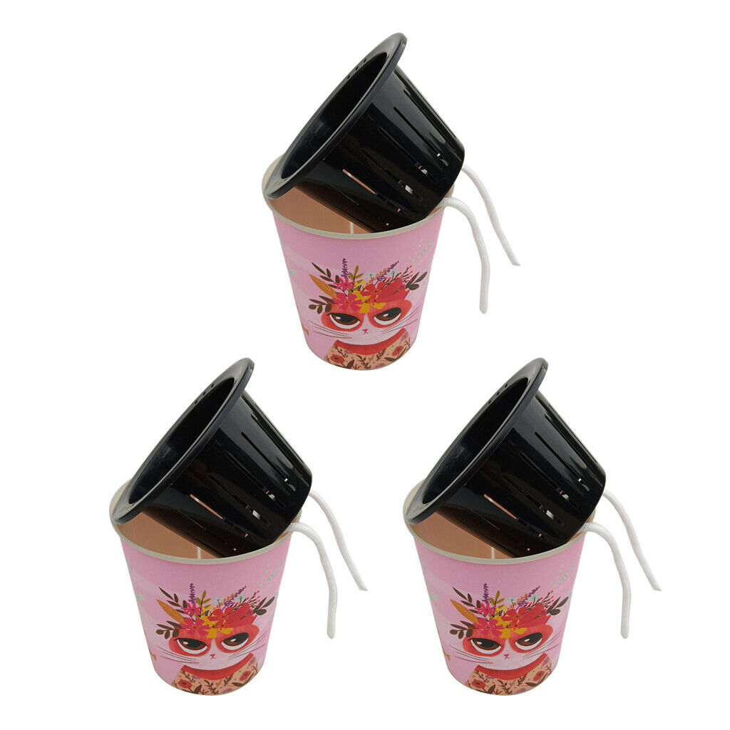 3 Pieces Cartoon Style Cute Cat Self Watering Planter Pots Plastic Outdoors