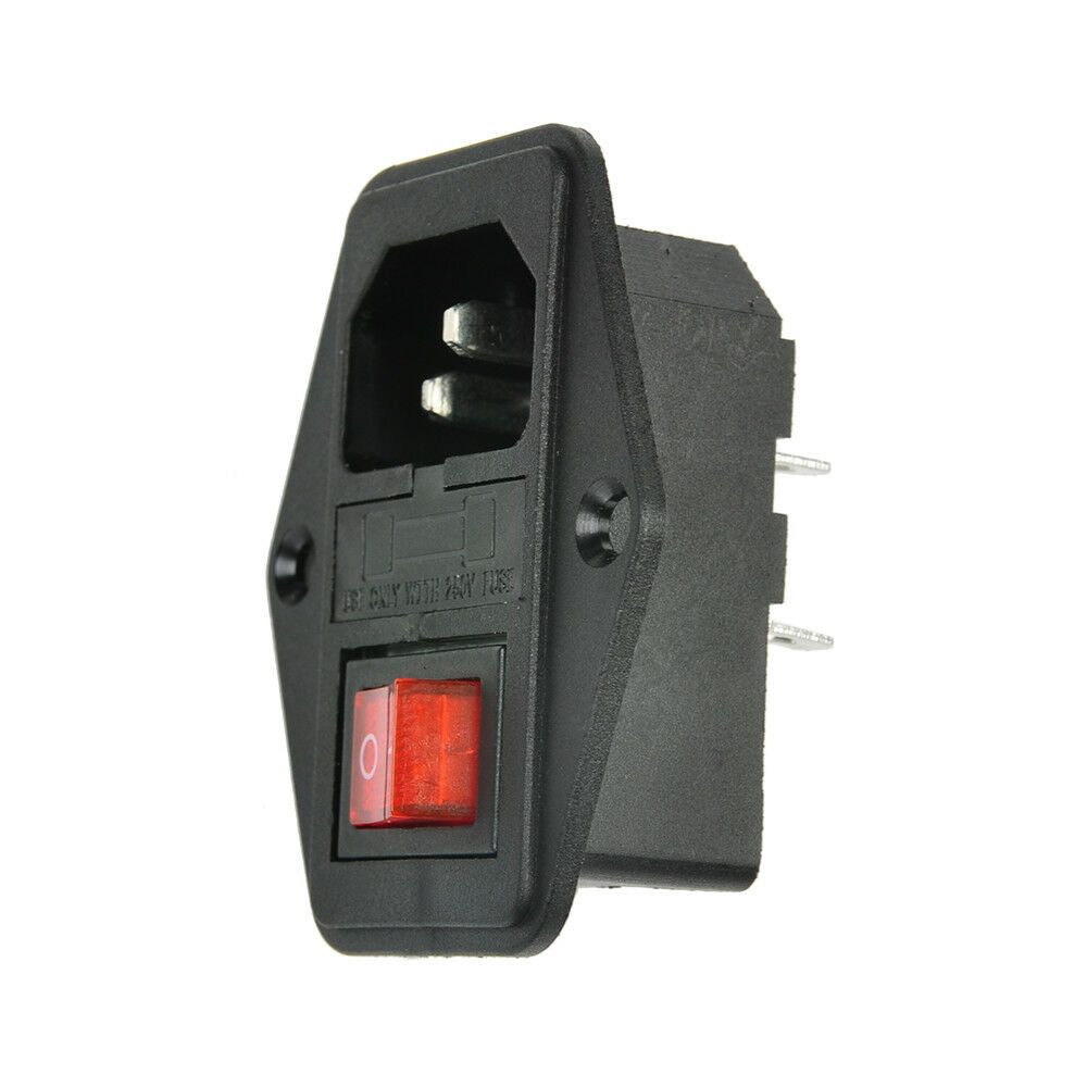 Electrical 10A 250V 3 Pin IEC320 C14 AC Inlet Male Plug Power Socket Fuse Switch