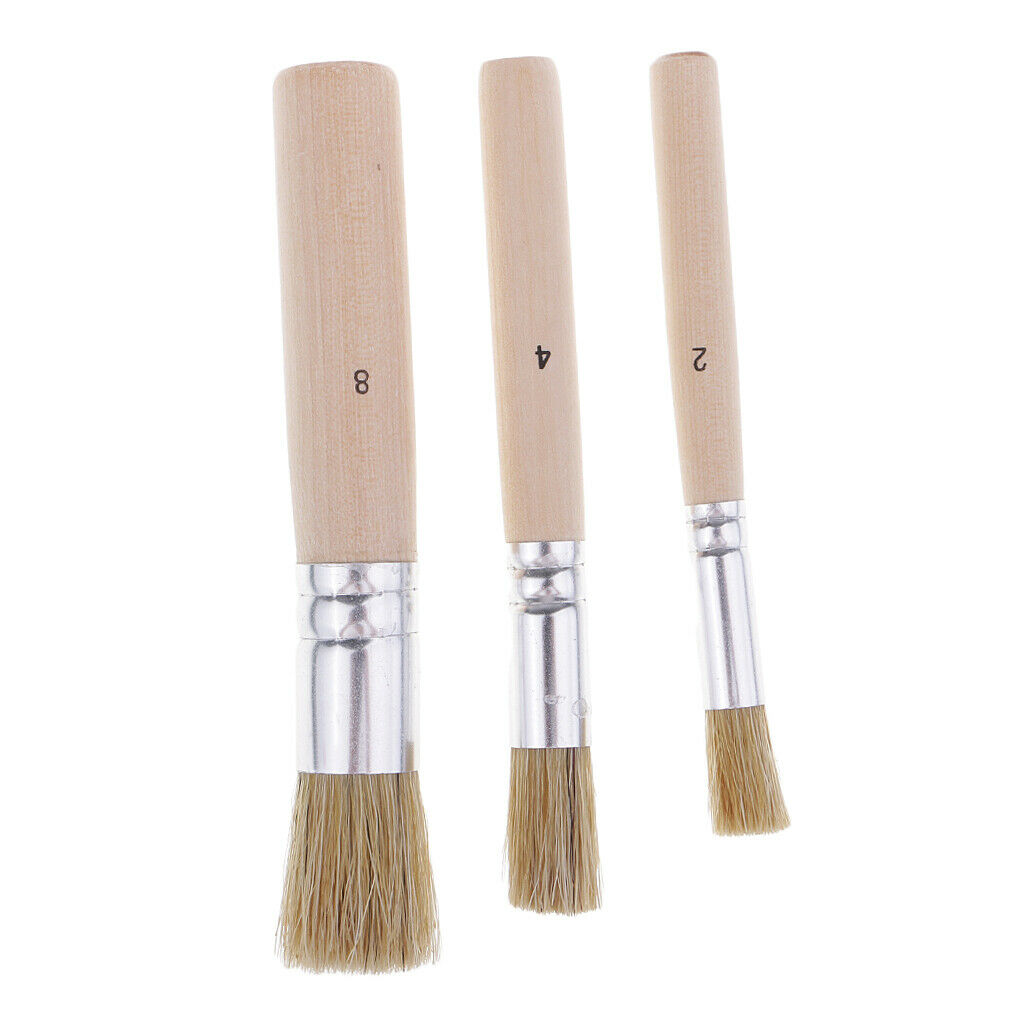 3x round bristle hair wooden handle oil painting brush acrylic paint brush