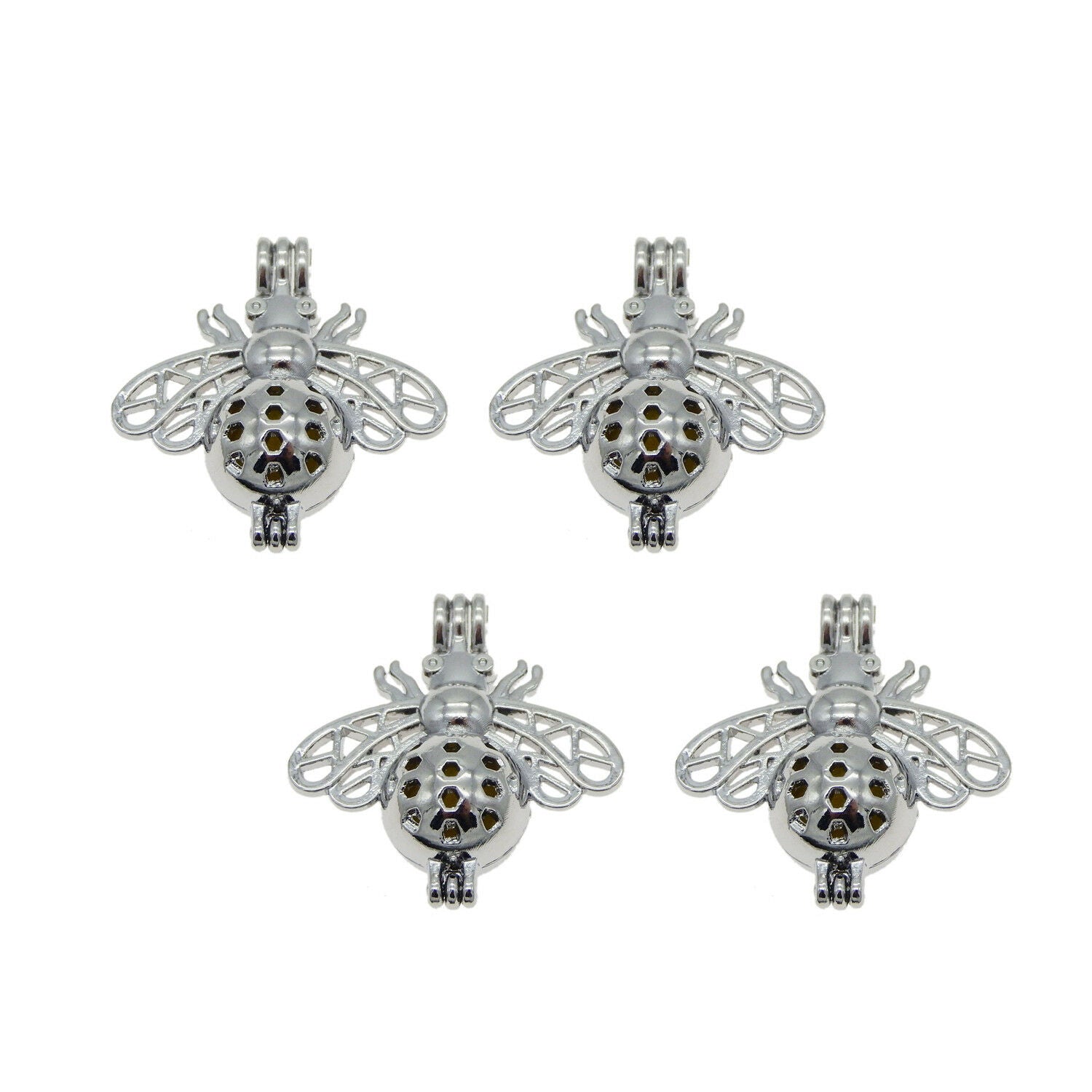 1PC White K Plated Alloy Hollow Bee Locket Aromatherapy Diffuser Pendant Jewelry