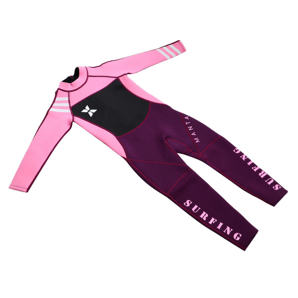 Neoprene Wetsuit Long Sleeve Full Body Swimsuit for Kids Black+ pink S