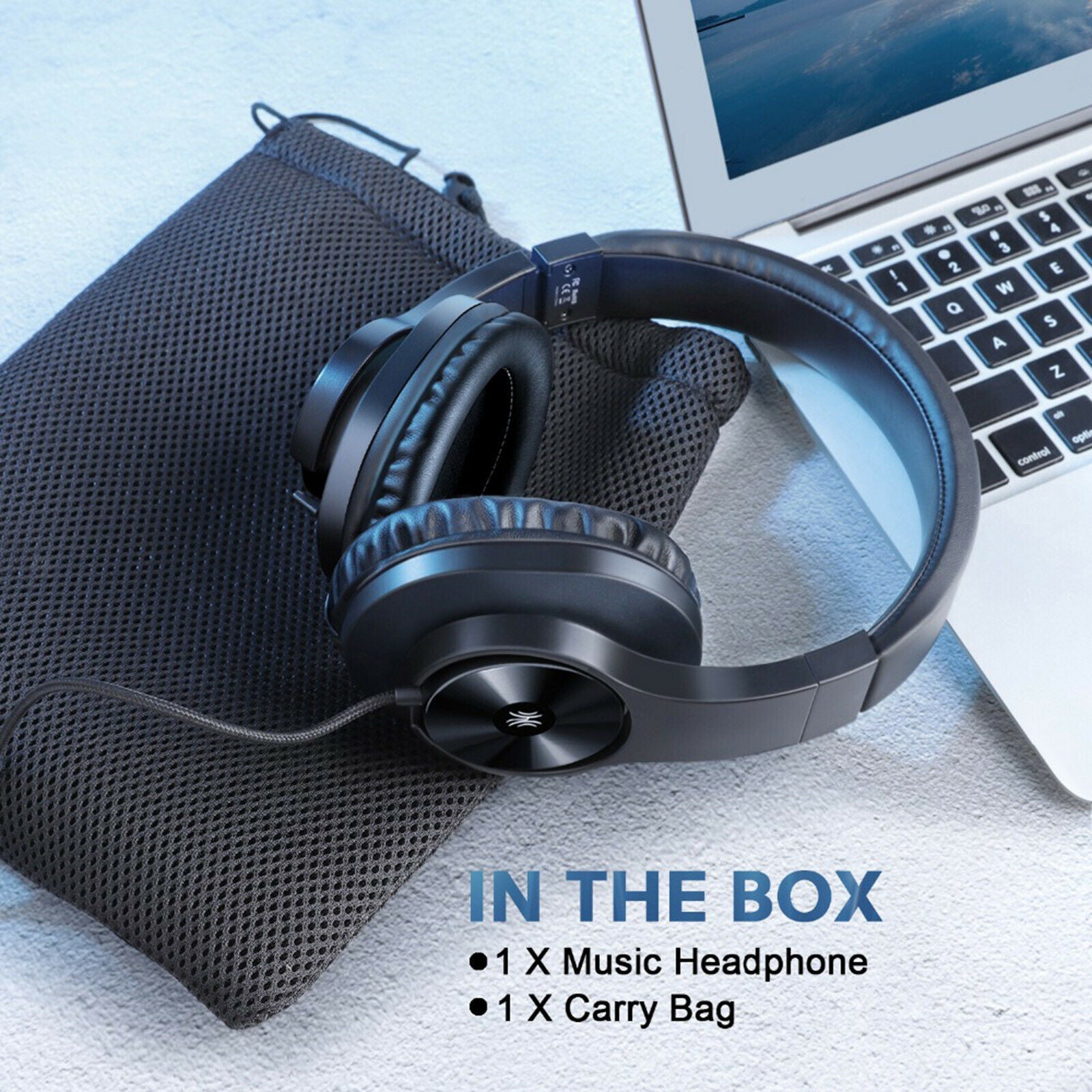 Wired Over Ear 3.5mm Headphones Portable for Recording Tablet Computer Black