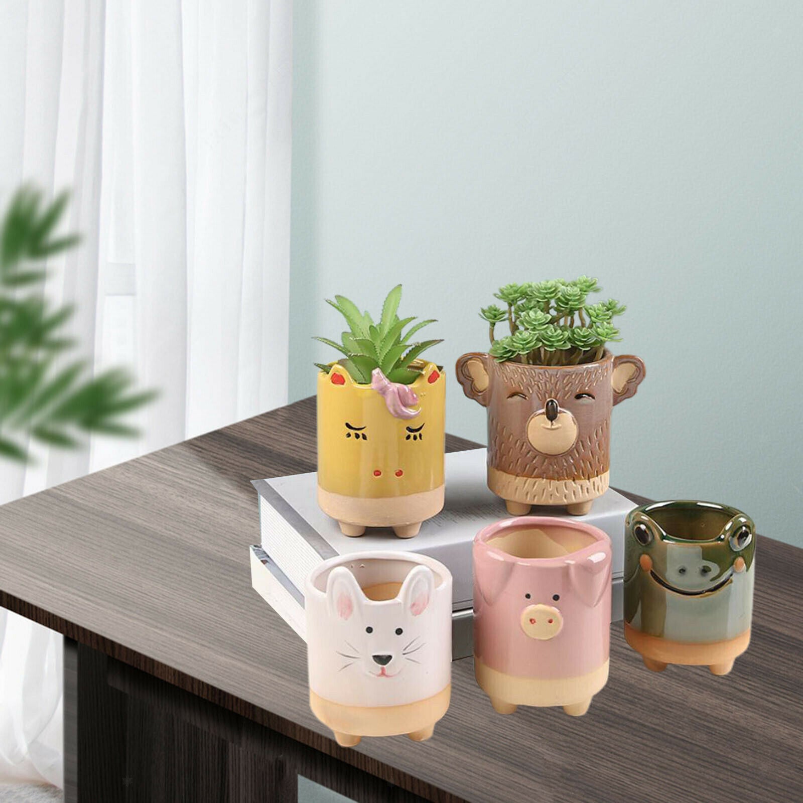Creative Flower Pot Animal Shaped 5pcs Frog Pig Mini Green Plants for Home