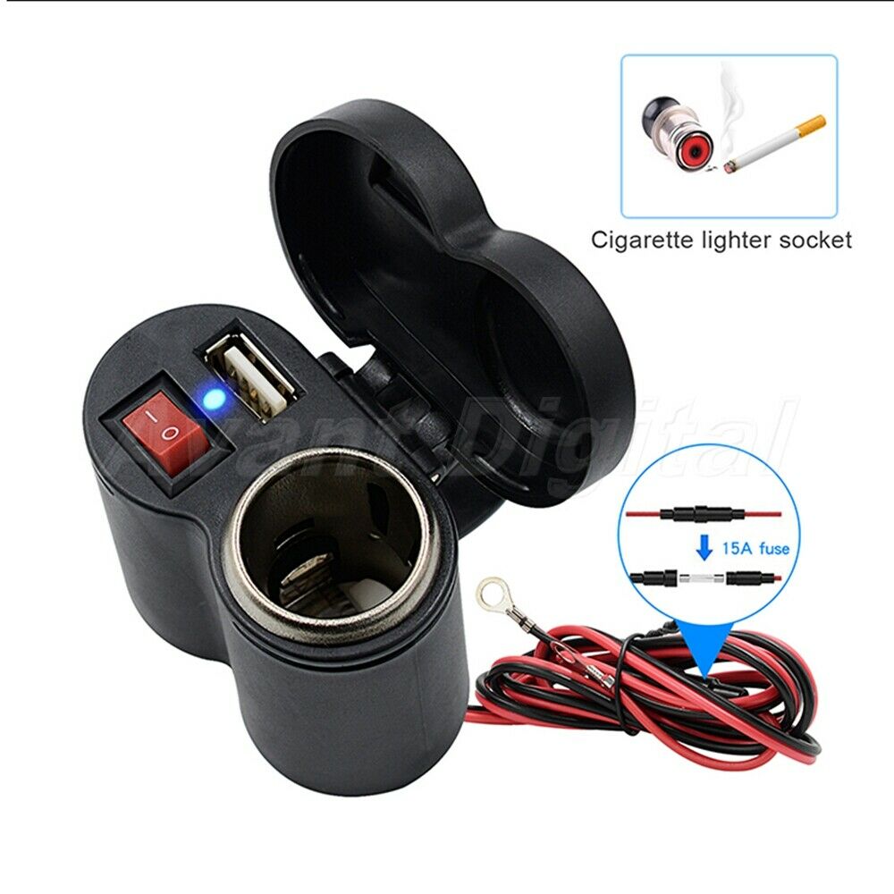 12V Motorcycle USB Charger Universal Waterproof Cigarette Lighter Socket&Switch