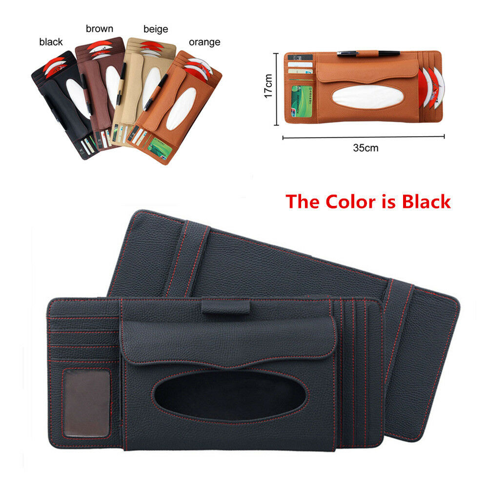 Black PU Visor Clip Holder Organizer Bag Multiple Card Slot Design for Auto Car