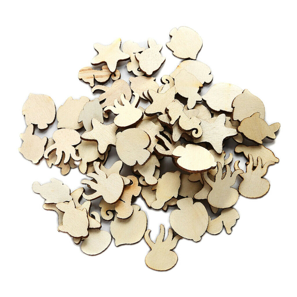 50X Cut Wood Shapes Wooden Slices MDF Cutouts Embellishment, Wood Craft Pieces