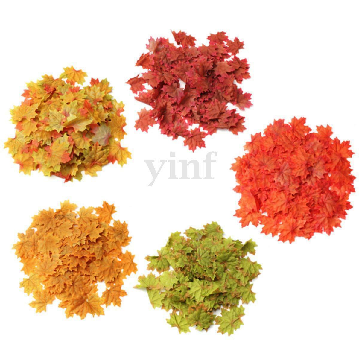 100x Artificial Maple Leaf Fall Autumn Leaves Craft Costumes Decor Orange