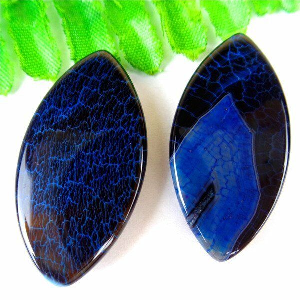 20Pcs Blue&Black Fire Dragon Veins Agate Marquise Cab Cabochon 40*20*7mm HH6038