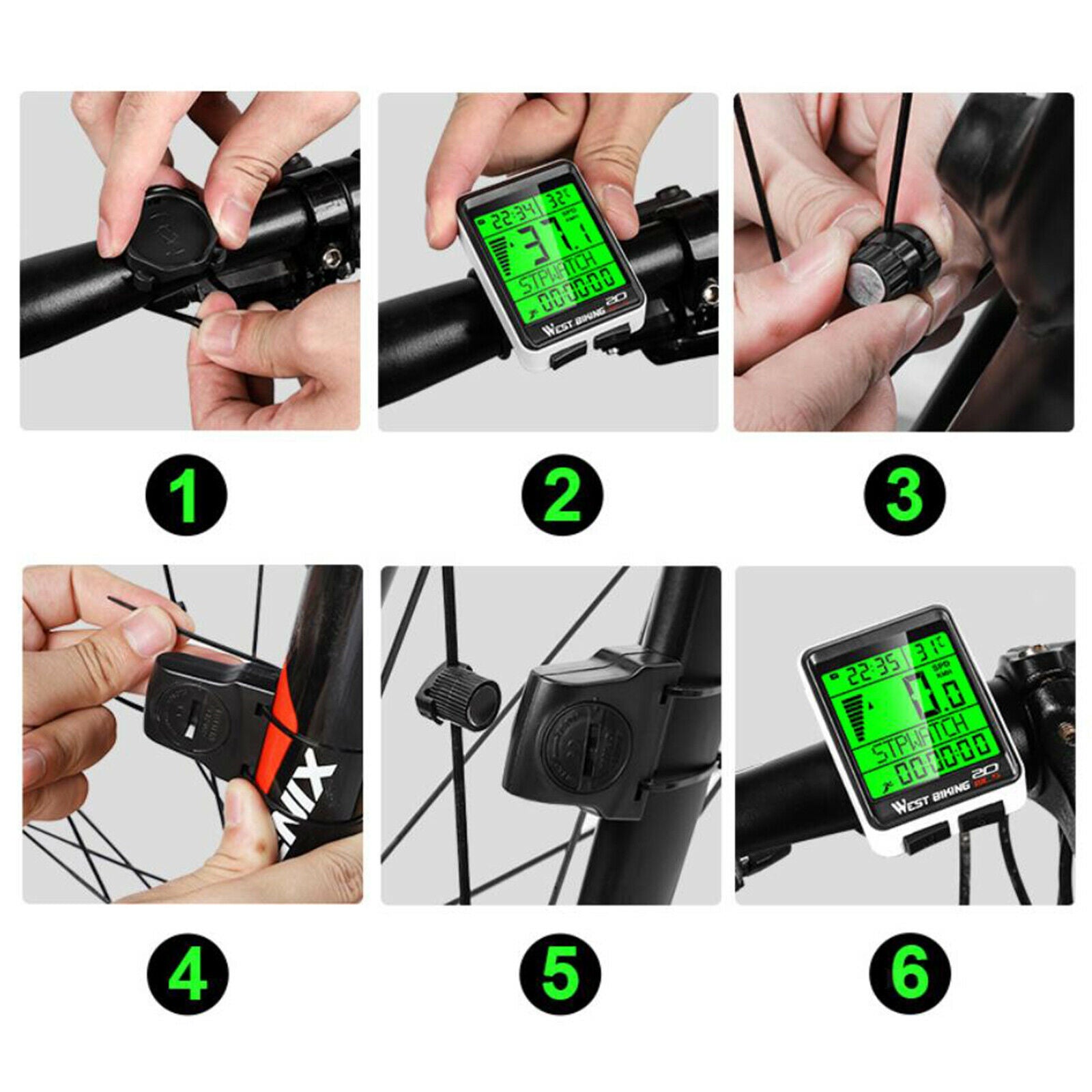 Bike Computer Bicycle LCD Backlight Speedometer Backlit Time Temperature