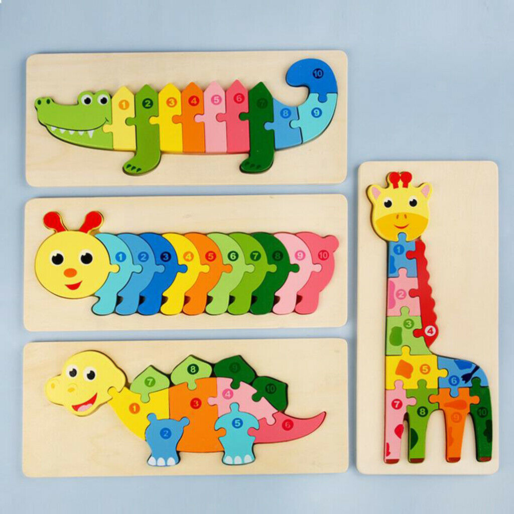 Wooden Number Puzzle Sorting Board Blocks Matching Game Montessori Giraffe