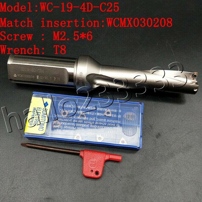 WC-19-4D-C25 Φ19mm-4D indexable U drill bit fast drill bit+WCMX030208-FN inserts