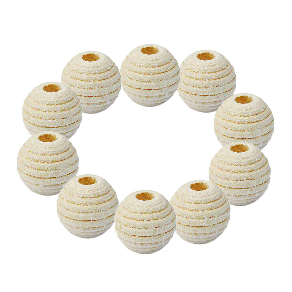 50 Pieces of Striped Untreated Wood Natural Round Wooden Beads 12mm