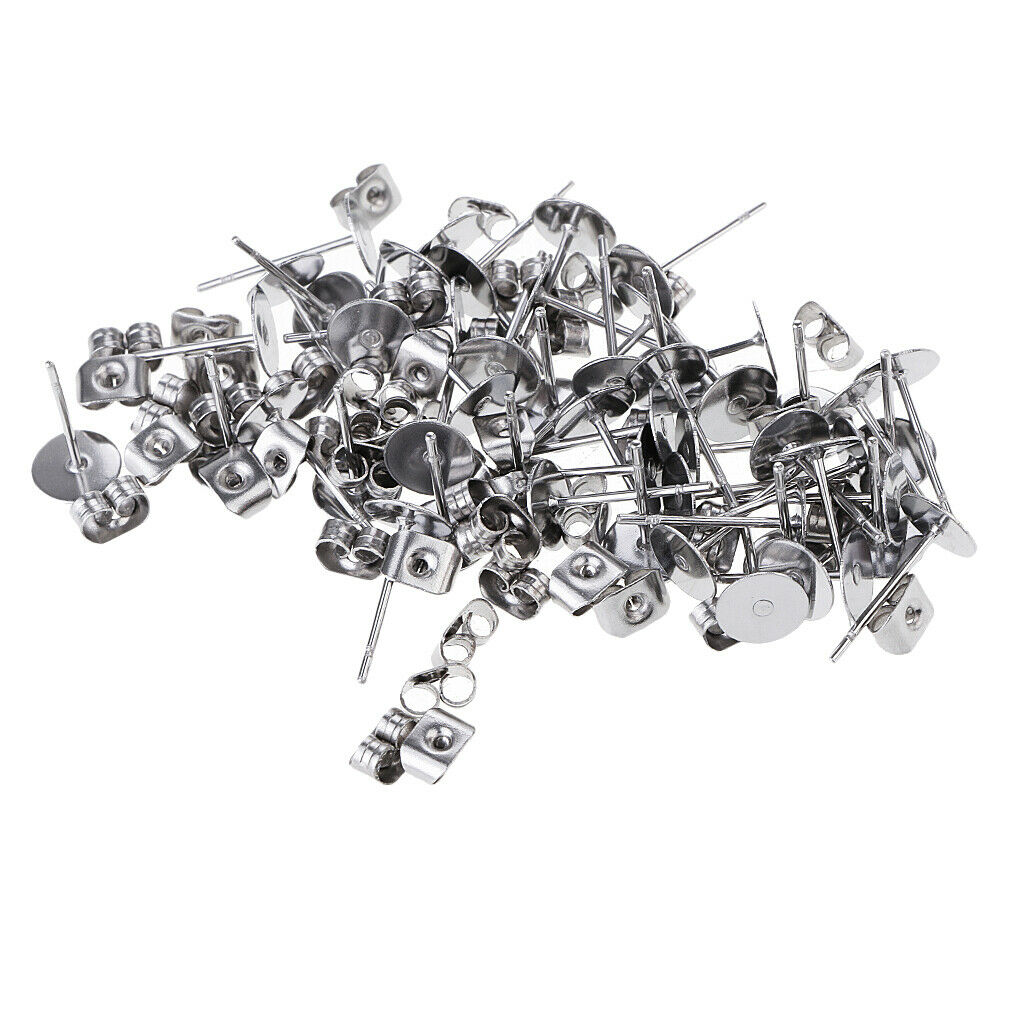 25 Pairs Earring Posts Pin Flat Pad with Back Stoppers for Jewelry Findings