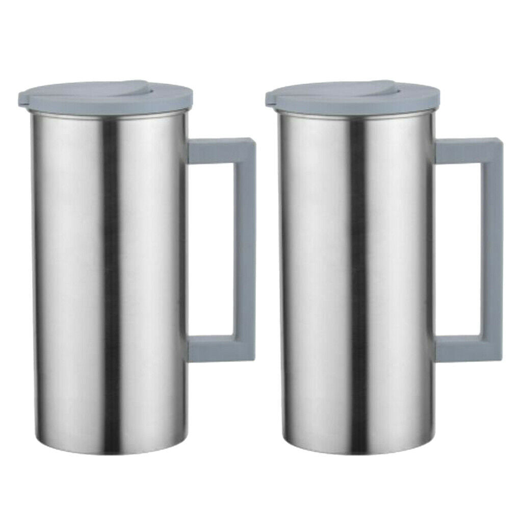 Pack of 2, Stainless Water Pitcher Grey Ice Tea Jar Kitchen Restaurant Cafe