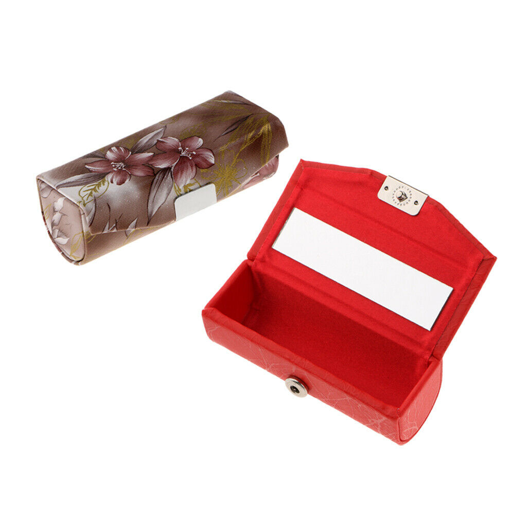 2Piece Leather Lipstick Lip Gloss Case Storage Box Makeup Holder with Mirror