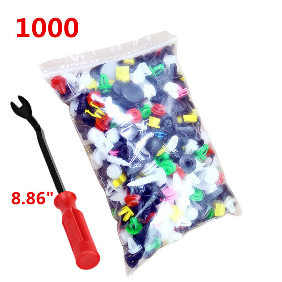 1000 Mixed Car Door Bumper Fender Fastener Retainer Rivet Push Pin Clip+Pry Tool