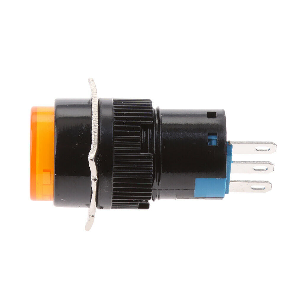16mm DC 12V Momentary Latching Push Button Self-Lock LED Light Switch Yellow