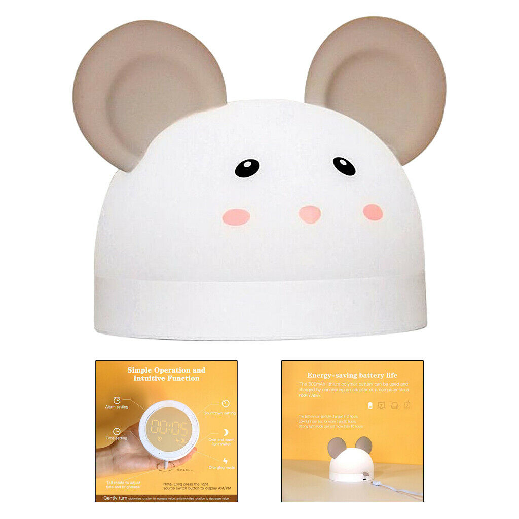 Modern LED Children's Digital Alarm Clock Table Rechargeable Night Light