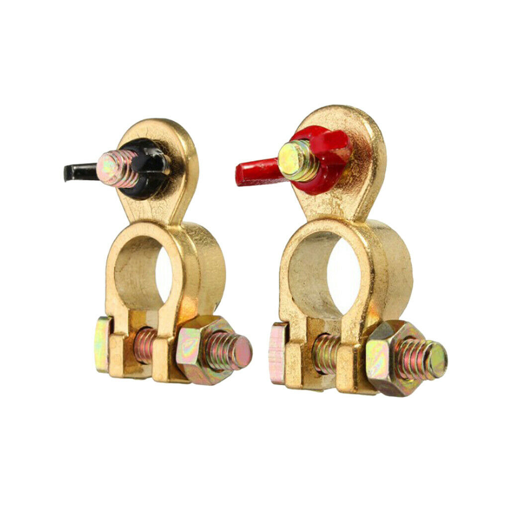 Brass Car Battery Terminal Post, Black, Red, Positive, Negative, 1 Pair (+ -)