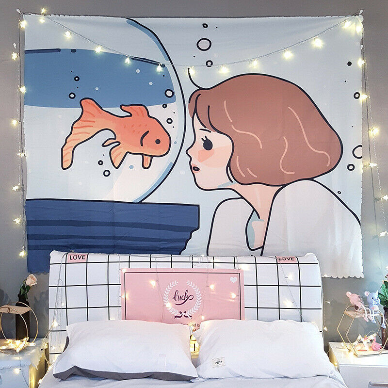 Nordic Cute Girl Wall Hanging Tapestry Carpet Beach Towel Bedroom DecorationB6H7