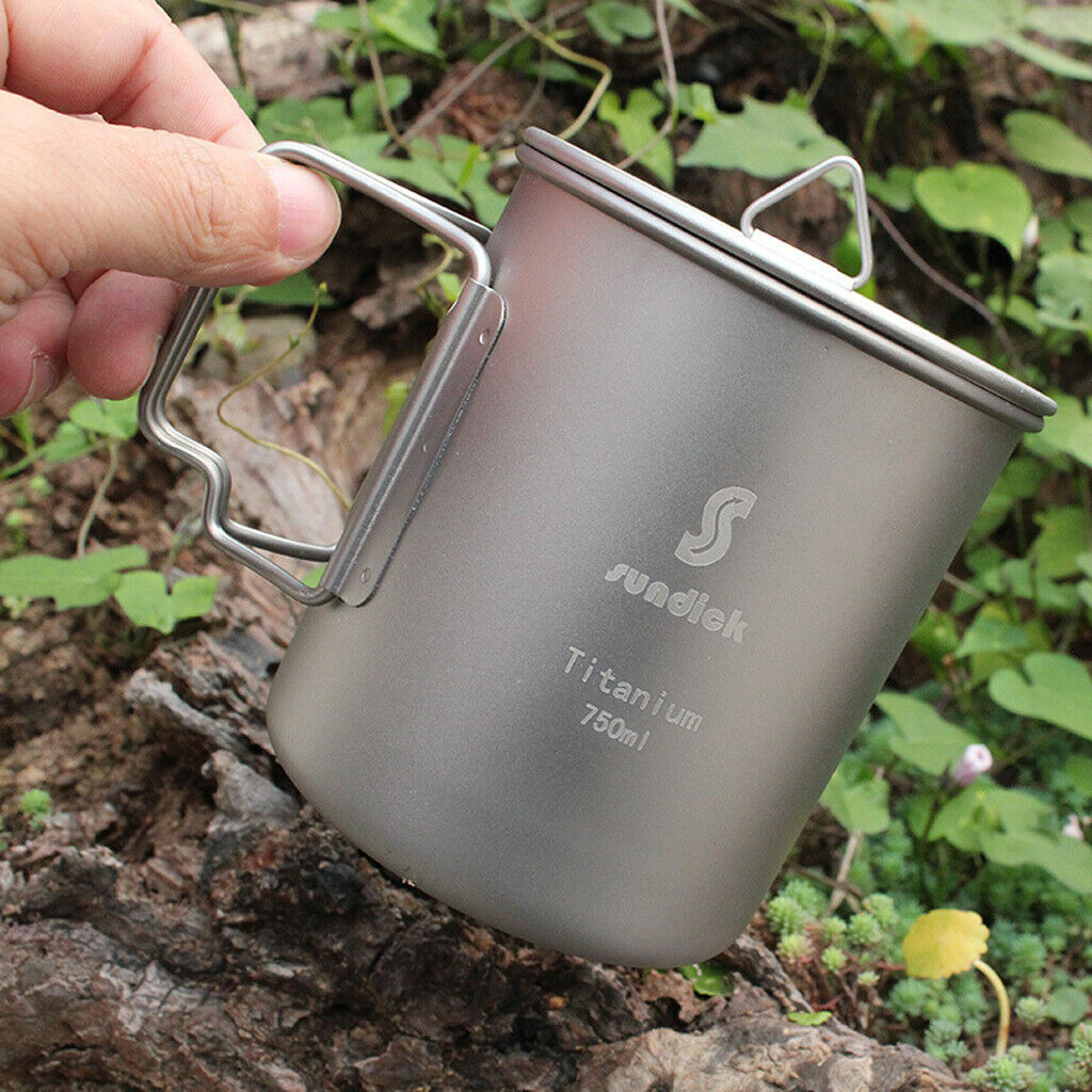 Titanium 750ml Pot, Ultralight Titanium Pot with Lid and Foldable Handle for