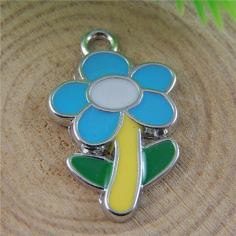15pcs Assorted Color Alloy Enamel Flower Pendant Charm Jewelry Crafts 50866