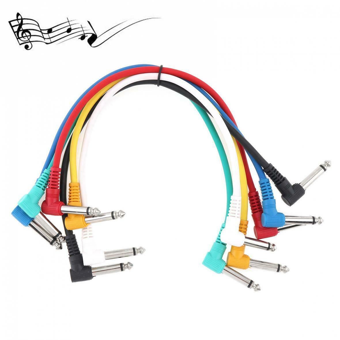 6pcs Colorful Audio Cable Angled Plug Leads Patch Lines for Guitar Pedal Effect