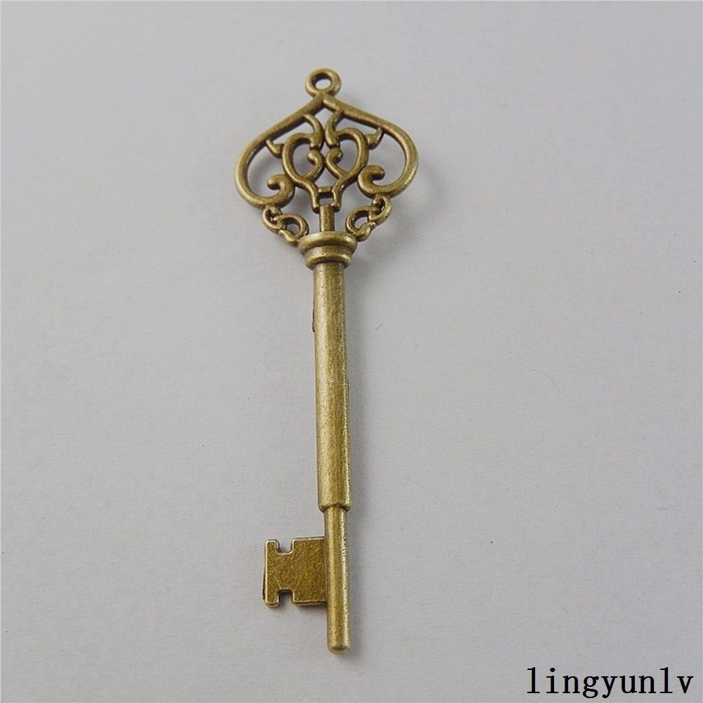 69x21mm Bronze Alloy Key Shaped Hollowed Flower Head Pendant Findings 10 pcs