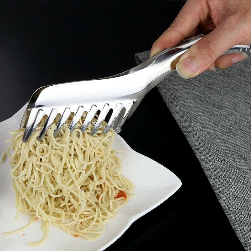 Kitchen Stainless Steel Cooking Tools Spaghetti Tongs Pasta Clip Clamp Bbq NooU3