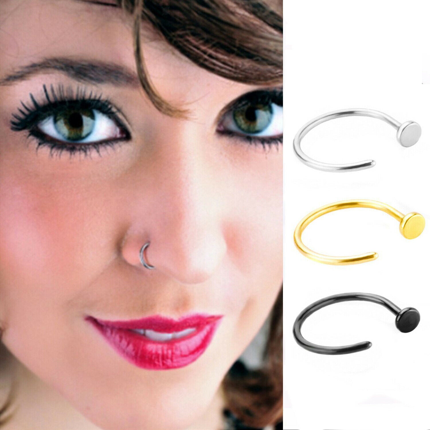3pcs Stainless Steel Eyebrow Tongue Lip Nose Ring Stud Hoop Body Piercing