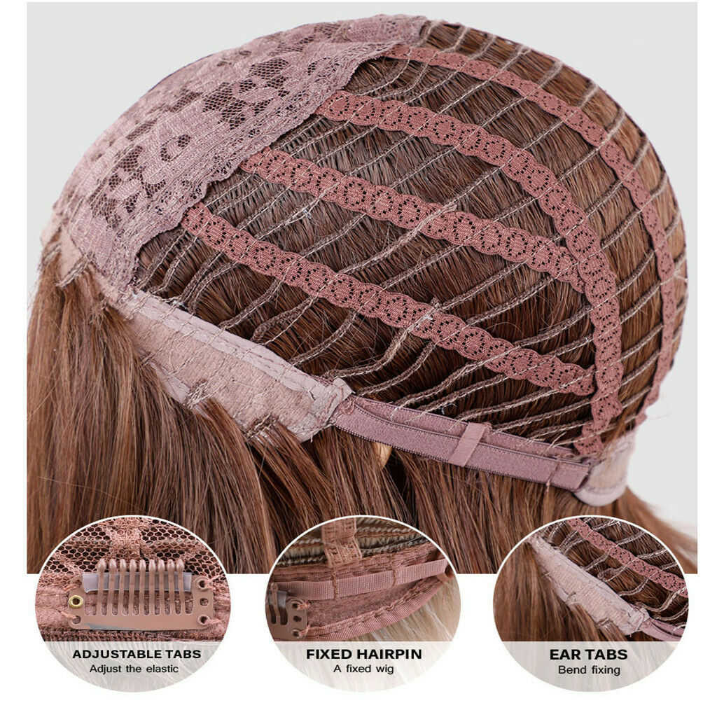 20'' Charming Straight Synthetic Wigs W/ Neat Bangs Ombre Wine Red Women Wig