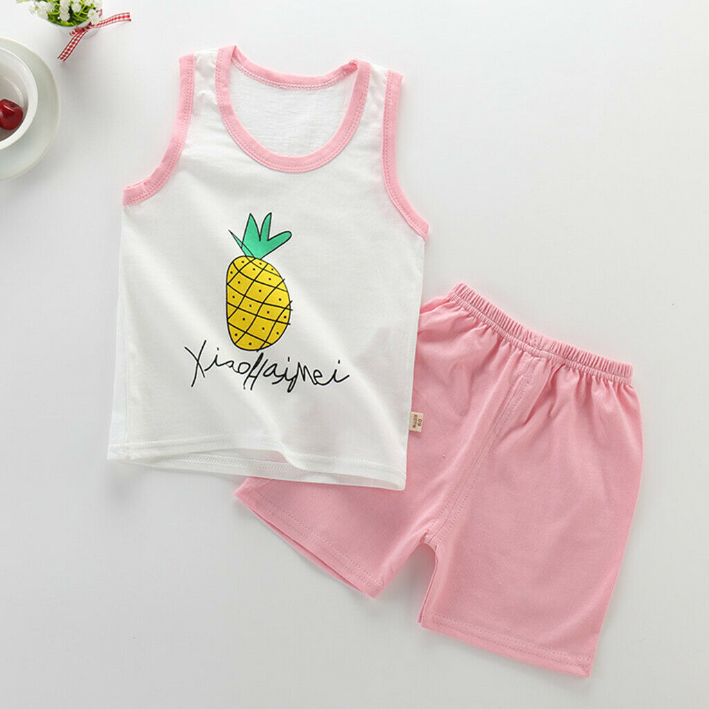 Children Vest Shorts Suit Summer Cotton Vest Suit Pink Pineapple 55