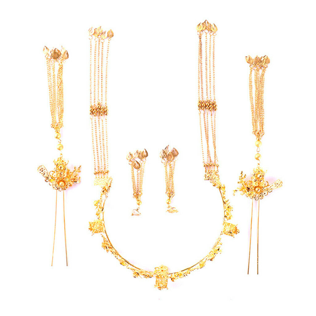 Pieces of 5 Classic Chinese Crown Headband Earrings Hairpins Wedding Bridal