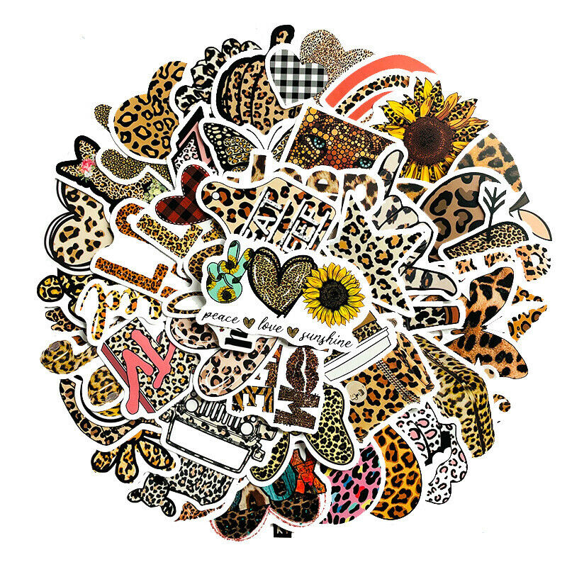 50Pcs Fashion Leopard Stickers For Scooter Bike Mobile Phone Notebook Travel DF