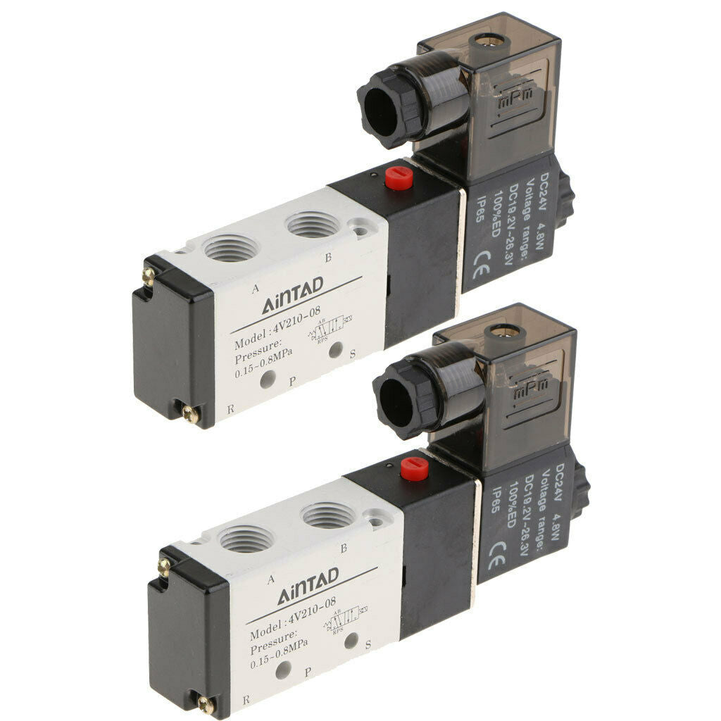 2 pcs 4V210-08  Solenoid Valve  5 Way 2 Position Pneumatic Air 1/4" BSPT 24V