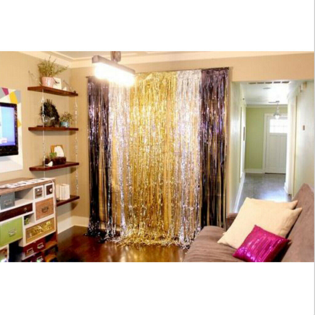 Metallic Fringe Curtain Party Foil Tinsel Home Room Door Decoration Blue