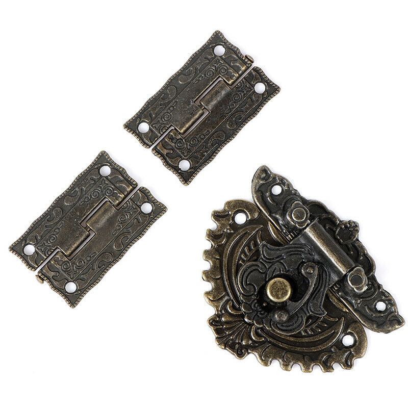 Furniture Hardware Box Latch Hasp Toggle Buckle + 2Pcs Decorative Cabinet Hinges