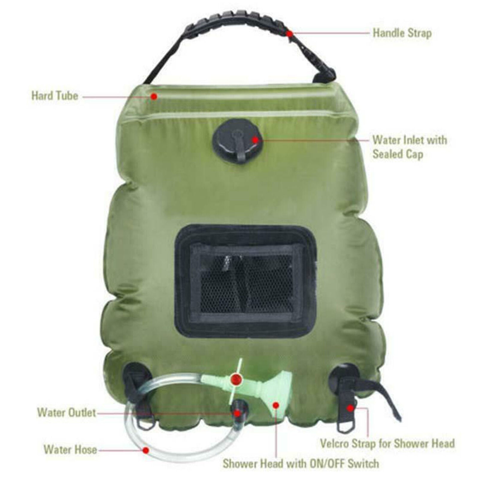 20L Solar Camping Shower Bag Outdoor Travel Portable Heated Water Storage Pipe