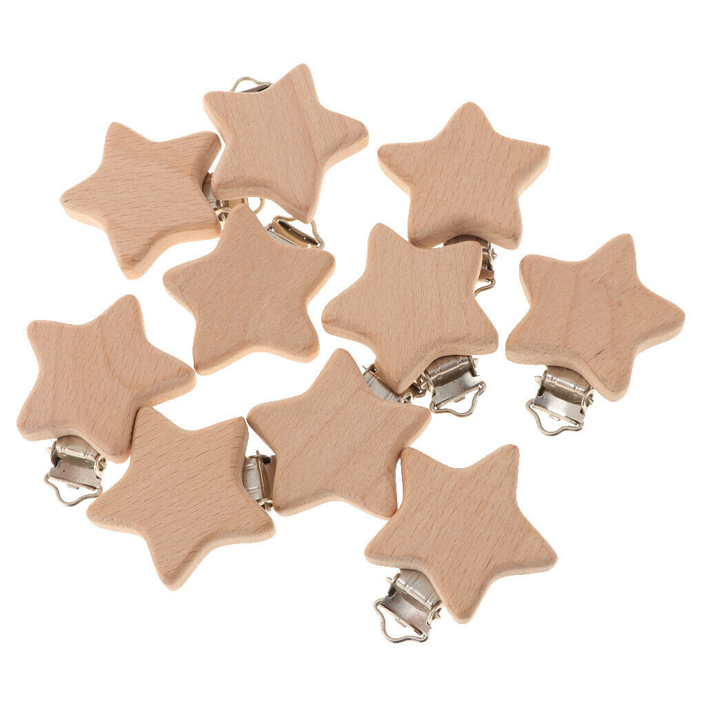 10pcs Wooden Baby Pacifier Clip Soother Holders Dummy Clips DIY Star-Shaped