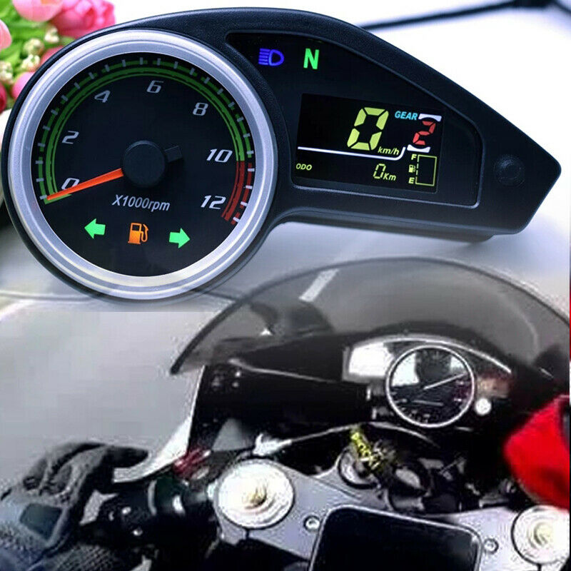 12V Universal Motorcycle Bikes LCD Digital Odometer Speedometer Tachometer Gauge