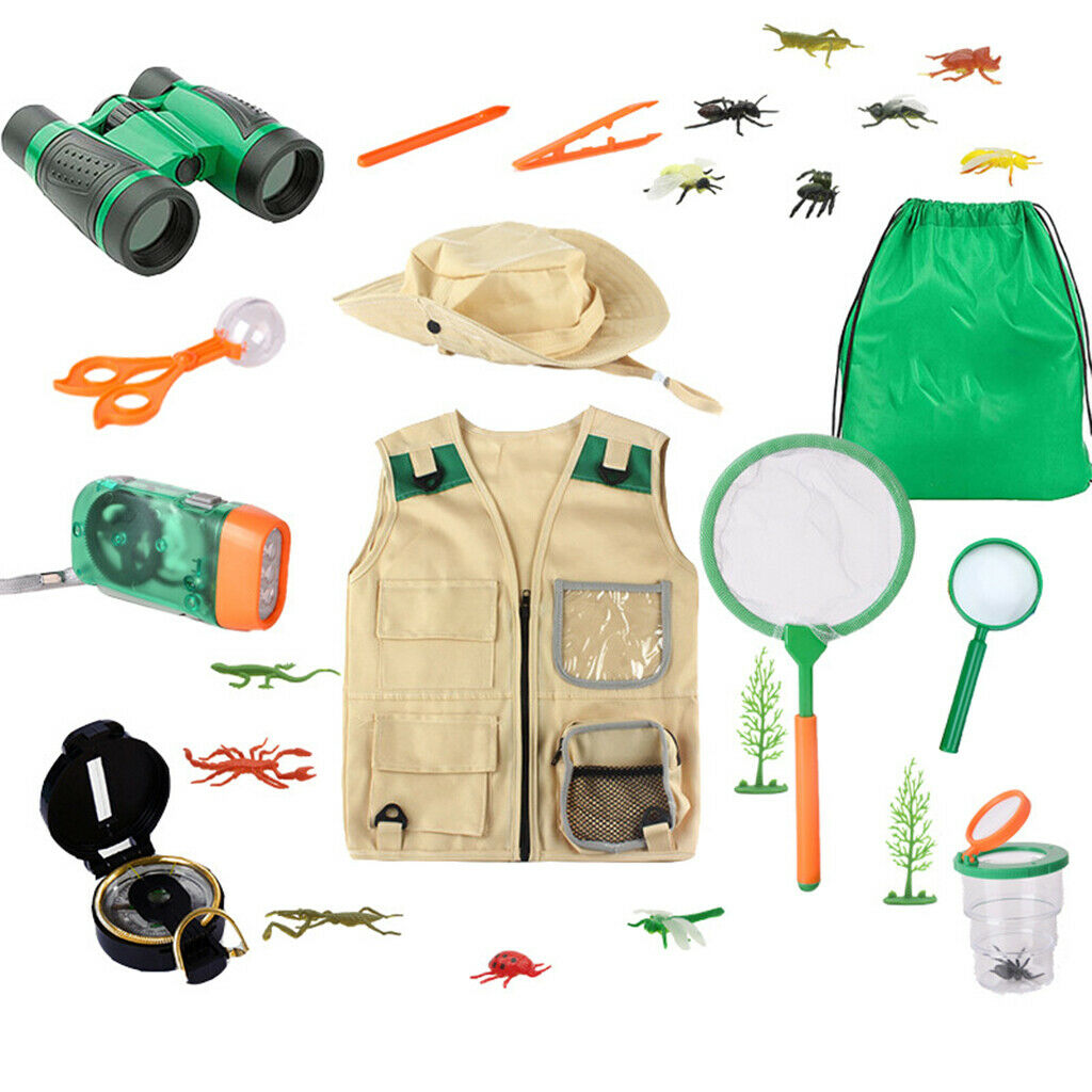 Safari Kids Outdoor Explorer Kit,Cargo Vest and Hat Set Backyard Nature
