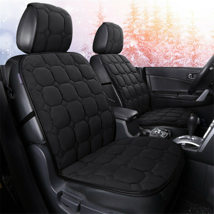 2PCS Black Thickened Plush Car Seat Cover Front Backrest Seat Cushion Universal