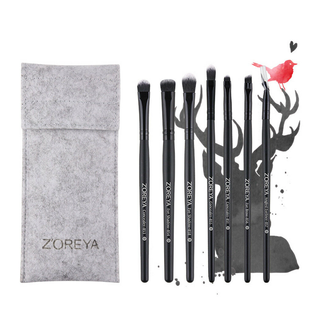 Black Wooden Handle Eye Makeup Brushes Set, 7 Pieces Eyeshadow Makeup Brushes