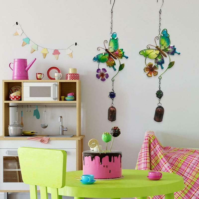 2pcs Indoor Outdoor Metal Wind Chimes Butterfly Painted Ornaments Window Pendant